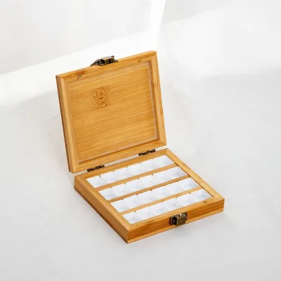 Factory Supply 36 Grids Bamboo Watercolor Paint Palette Tray 24 Grids Wooden Travel Portable Painting Pallet Box for Artists