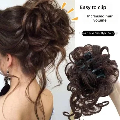 Fluffy Messy Curly Bun Claw Clip Hairpiece, Tousled Chignon Hair Bun Wig, Instant Volume Lazy Updo for Women Daily Party