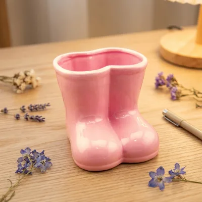 Plain Bulk pink Glazed Ceramic Boot Vase