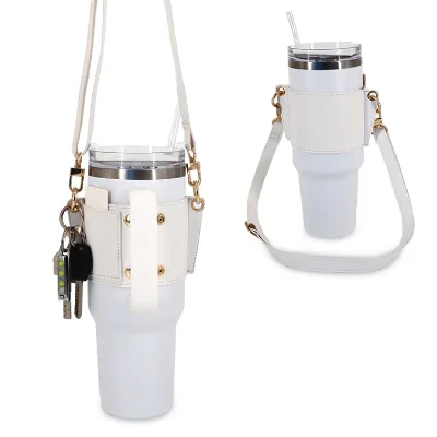 Waterproof Sleeve Leather Cup Carrier High Quality Strap Tote Water Bottle Holder Leather Tumbler Holder