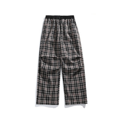 Spring and Autumn Retro Plaid Pants Close Pleat Casual Straight Leg Wide Leg Trousers for Men