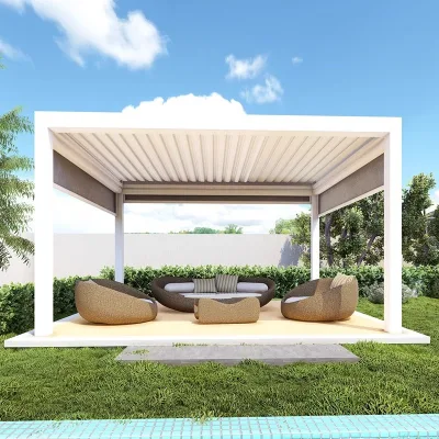 High End Motorized Louvred Aluminum Outdoor Pergola with Waterproof Function CE Certified for Courtyard and Villa Gardens