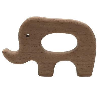 High Quality Organic Baby Wrist Chew Animal Shape Teethers Toys Wood Bracelet Making Elephant Wooden Teether