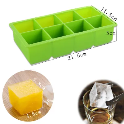 China Premium Rubber Ice Block Cube Tray Mold Eco Friendly Customizable 8 Cavity Whisky Silicone Ice Cube Tray