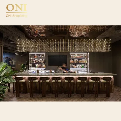 ONI Shopfitting Deluxe Customized Front Desk Design for Coffee Cocktail Bar Premium Custom Showcases & Wine Rack Pub Bar Display