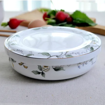 7 Inch Deepened Bone China Plate Dish Plate Household Ceramic Bowl with Lid Deep Dish Soup Plate Soup Bowl Egg Custard