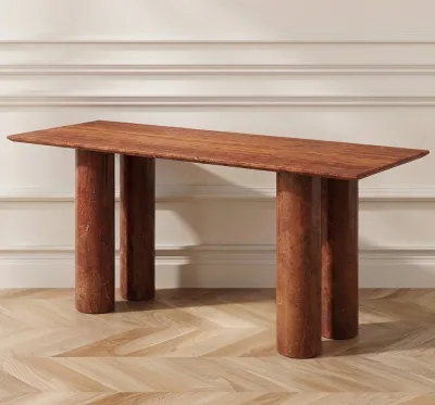 Factory Price Custom Stone Furniture Rosso Travertine Red High Round Natural Marble Top Dining Table for Home