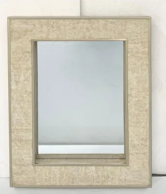 Art Deco Style Rectangle Travertine Tile Wall Mirror