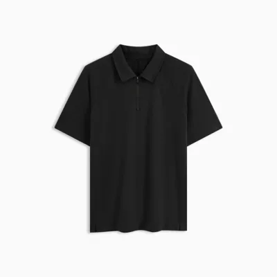 Custom Heavyweight 200gsm Short Sleeve 100% Cotton Half Zipper Collar Polo Shirts Men With Rubber Logo