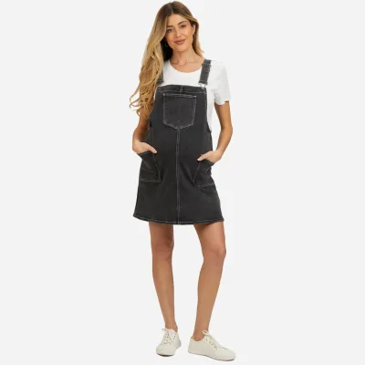 Five Pockets Adjustable Shoulder Straps Maternity Overalls Skirts