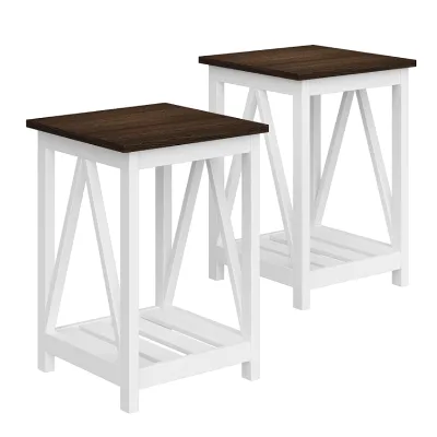 Farmhouse White Nightstand Wooden Bed Sofa End Side Table With Storage Shelf