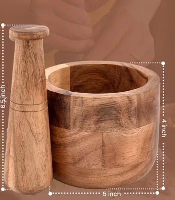 Handmade Acacia Wood Mortar and Pestle Perfect for Grinder for Herbs, Garlic, Walnut Spices