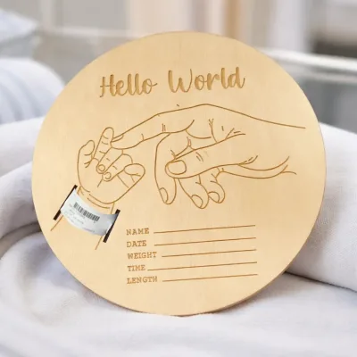 Newborn Baby Birth Wood Holder Laser Cut Baby Gift for Mothers Day Wood Engraved Keepsake