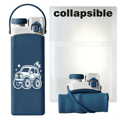 Novelty Collapsible Water Bottle Silicone Straw Light Carry Folding Silicone Water Bottle for School Kids Sports Outdoor Mini