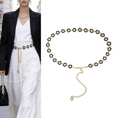 Womens Alloy Waist Chain with Luxe Star Ring-Stylish Versatile Accessory for Dresses Shirts & Winter Outfits