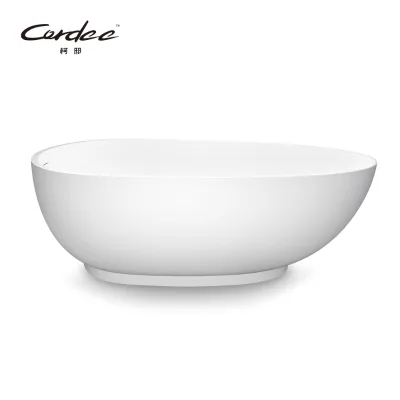 Modern Luxury Bathroom Artificial Stone Freestanding Bath tub Large Oval Shape Solid Surface Soaking Drainer Included