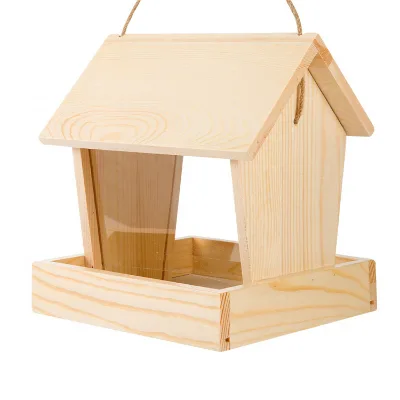 Wooden Handicrafts, Pine Wood Bird Feed Box, Fashionable and Sturdy Bird House, Pet House