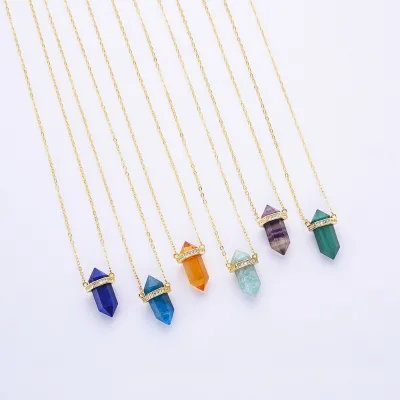 Wholesale Gold Plated 925 Sterling Silver Fine Jewelry Natural Birthstone Lapis Lazuli Rose Quartz Crystal Turquoise Necklaces