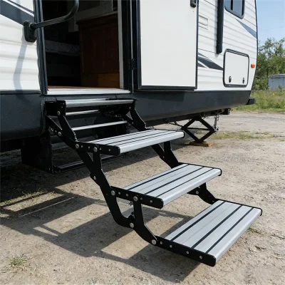Luxury Caravan Triple Layer Electric 12V Folding Step for Camper Truck Trailer Motorhome Heavy Duty Trailer Special Vehicles