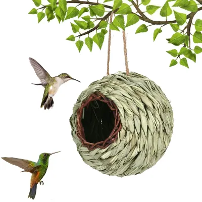 Ball Shape Grass Rope Bird Pigeon Nest Natural Environmentally Friendly Grass Waving Bird House Hand-Woven Bird Cage