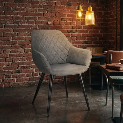Velvet Arm Dining Chair Tufted Diamond Pattern Soft Padded Seat Metal Legs Indoor Leisure Side Chair