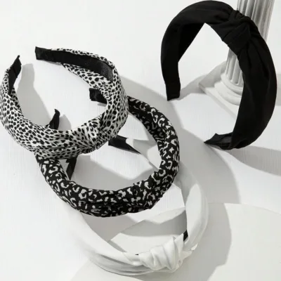 Retro Headband for Women New European and American Cross-border Wide-brimmed Hairband for Going Out in Black Knotted Headdress