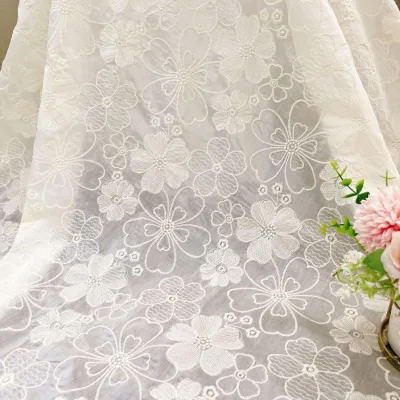 Wholesale Price New Tencel Flower Cotton Fabric 3D Embroidery Lace Fabric Summer Clothing Fabric for Women Dress