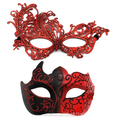 Cross-border Hot Sale Party bar Makeup Dance Event Men's Colored Painting Half-face Mask Thickened Phoenix Lace Eye Mask Set