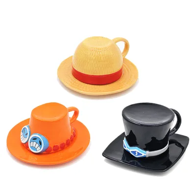 3 Color Anime Monkey D. Luffy Portgas D Ace Sabo Ceramic Mug with Tray As Promotion Promotional Tableware Gift