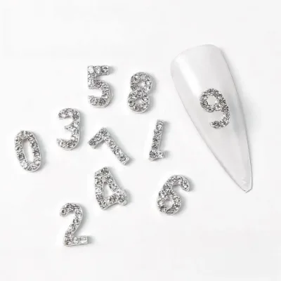 3D Glitter Mixed (0-9) Fixed Mixed Silver Gold Number Nail Art Decorations Glitter 3D Alloy Accessory DIY Nail Charm