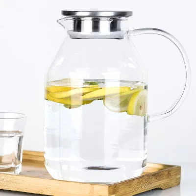 2000ml Transparent Hand-made Glass Water Pitcher Jug Set With Lid