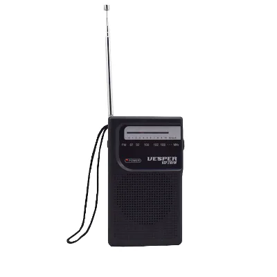 Easy to Use Black & Silver White Portable FM Radio with Metal Antenna Earphone Jack Built-In Speaker & 2 AA Battery for Parents
