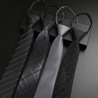 Good Quality Hot Sale Custumised Necktie Black Polyester Lazy Zip Neck Tie Zipper Stock Neckties for Mennecktie