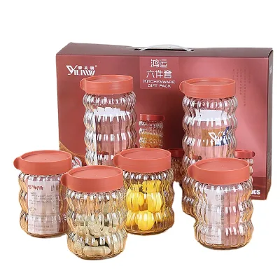 New Honey Candy Cookies Food Grade Storage Bottles Organizer Container Glass Jar Box Set with Lids for Food Storage