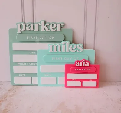 Custom 3D Name Acrylic First Day of SchoollSign|Lucite Double Layer Kids Milestone Photo Prop Board With Writable Blank Sections