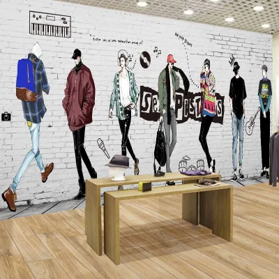 3D Hand-painted Retro Fashion Menswear Clothing Store Wallpaper Design Mall Store Personality Creative Background Wall Paper