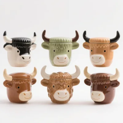 Highland Cow Shaped Ceramic Cookie Jar, Custom Accept at Any Color, Size, Logo, Shape