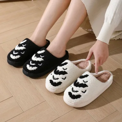 Cross-border New Arrival Halloween Bat Cartoon Warm Non-slip Winter Suede Unisex Couple Home Indoor slippers Wholesale