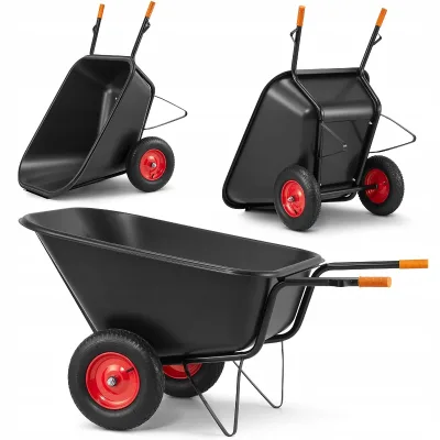 Solid Steel Two-Wheel Wheelbarrow with 300L Plastic Bowl Strong Stable Tools for Garden & Horse Feed