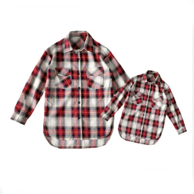 Grid Family Look Shirt Kids Clothes Mother Son Matching Clothes 30 Years Custom Wholesale Children's Clothing Factory