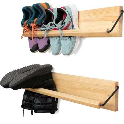 Wall Mounted Shoe Rack 30 Inch Wood, Pack of 2 Slim Storage Solution for Narrow Entryways Hallways