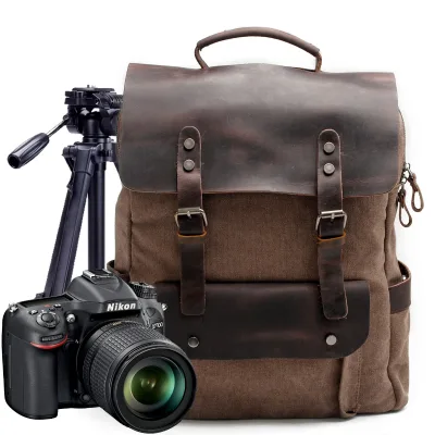 Canvas Camping Knapsack Bags Outdoor Camera Travel Leather BackpackTravelling Shoulder Backpack Camera Backpack