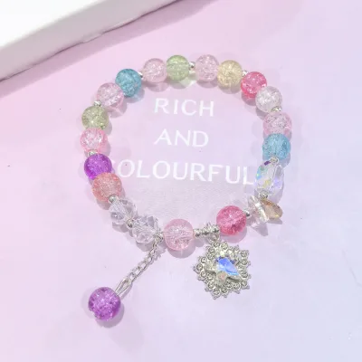 Korean Sweet Colorful Trendy Beaded Crystal Star Pendant Bracelet Women Girls Statement Daily Wear Glass Crystal Bracelets Gifts