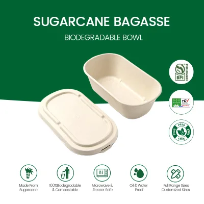 Sugarcane Bagasse Pulp 700ml Salad Bowl Biodegradable Square Container with Bagasse Lid Paper Material