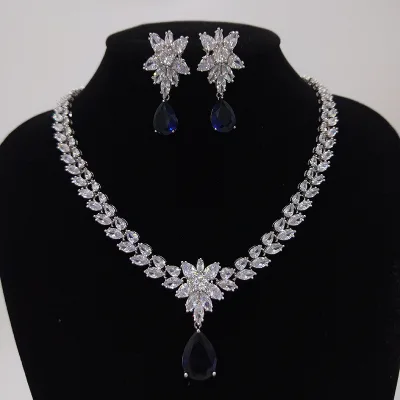 Classic Fashion Two Piece Necklace Earrings Wedding American Diamond Bridal Jewelry Set