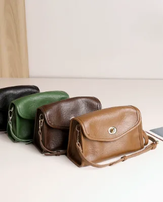 PEIQUAN Vintage Soft Leather Small Shoulder Bag Women Luxury Minimalist Versatile Office Crossbody Bag