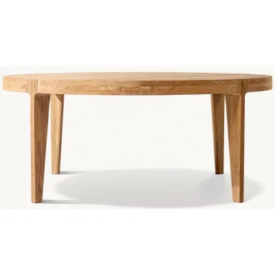 Solid Teak Round Table Handcrafted Stripe Top Modern Outdoor Comfortable Weather Resistant Durable