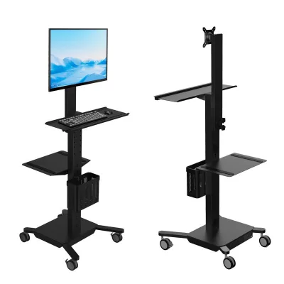 Multi-Screen Mobile Monitor Stand Keyboard Tray Modern Metal Computer Floor Cart Office Lifting Main Hotels Hospitals Schools