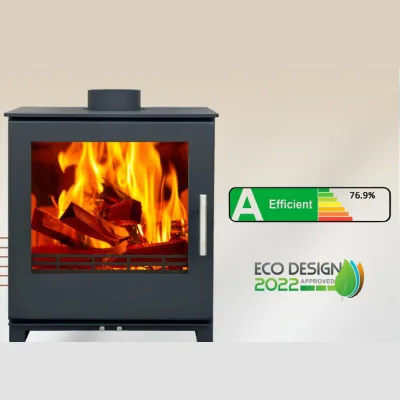 5kW Clean Burn Wood Stove for Family Home with Large Flame View Window