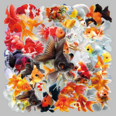 50 Sheets Dynamic Lively Realistic Style Goldfish Animal Transparent Stickers for Toys, File Folders, and Laptop Decoration